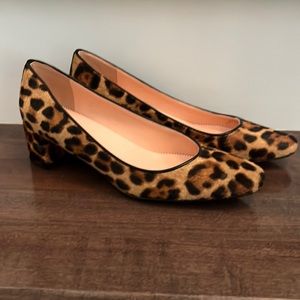 J Crew Block-Heel Pumps Leopard Calf Hair  Brown Shoes